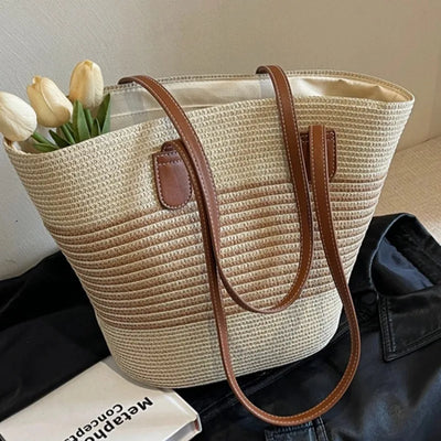 Sacca Sole | Borsa di Paglia Mare Spaziosa e Elegante per Spiaggia-1