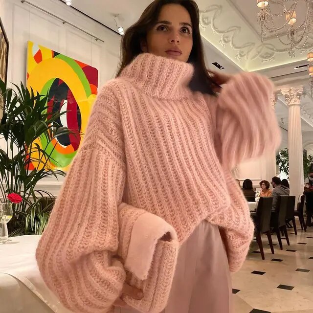 Sandra | Elegante maglione a collo alto in maglia grossa