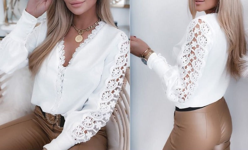 Sandra | Spitzen-Top mit V-Ausschnitt im festlichen Design
