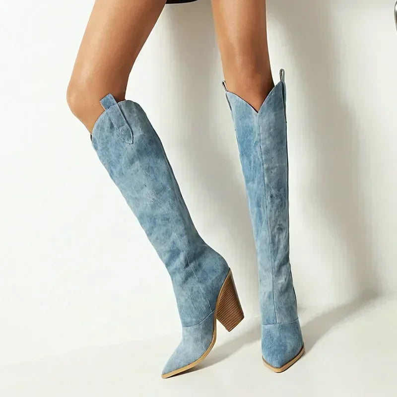 Sarah | Stivali blu sopra il ginocchio alla moda