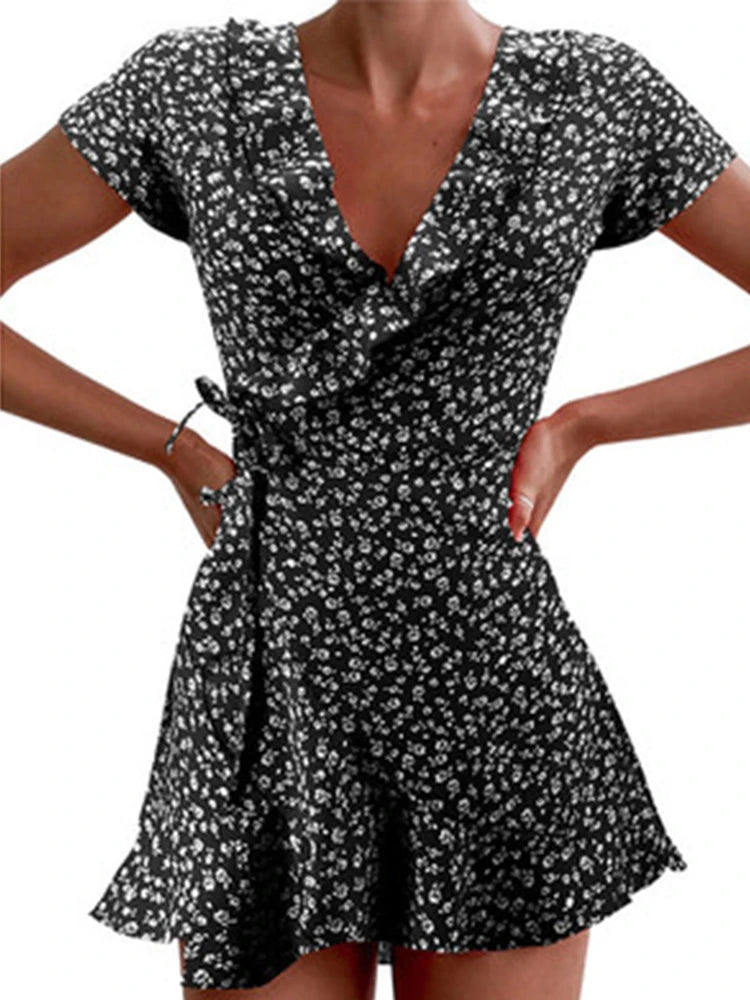 Galassia | Mini Abito Floreale Elegante con Scollo a V e Design A-Line-3