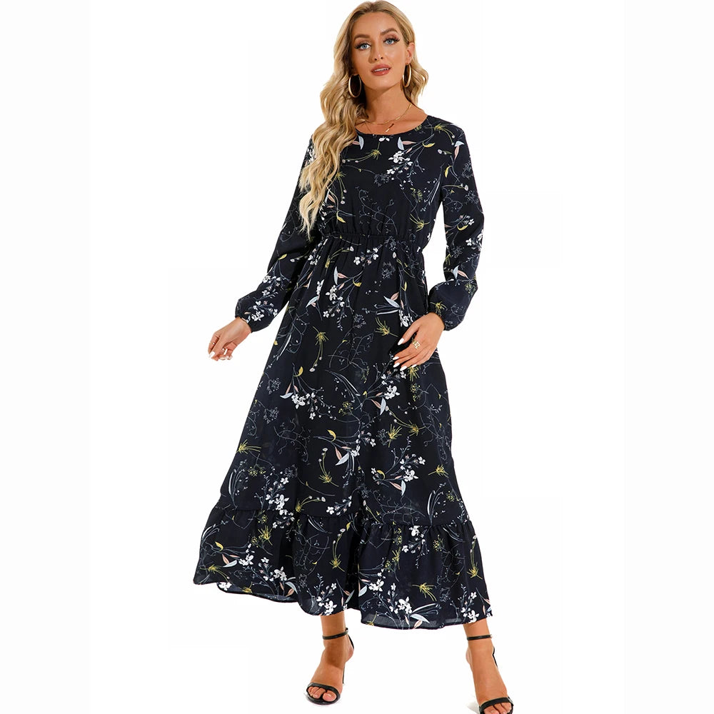 Variant image for Sole | Abito Donna Maxi Bohémien Floreale in Chiffon con Maniche Lunghe-7