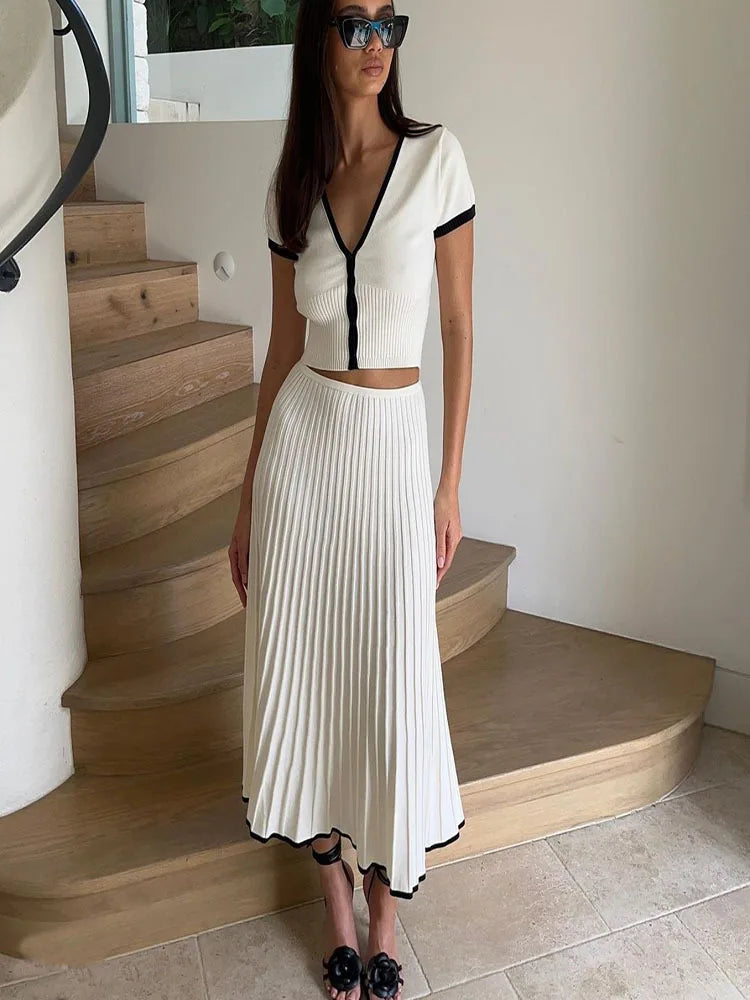 Dalia | Abito Estivo a Due Pezzi per Donna, Set Elegante con Top e Gonna Bianca, Taglie S-3XL-3