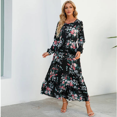 Variant image for Sole | Abito Donna Maxi Bohémien Floreale in Chiffon con Maniche Lunghe-8