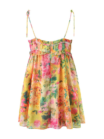 Boho Bellezza | Mini Vestito Floreale Elegante con Spalline Sottili-5