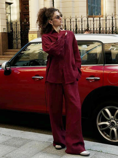 Bornladies | Set Tuta Donna in Cotone Morbido con Camicia a Maniche Lunghe e Pantaloni Elasticizzati-3