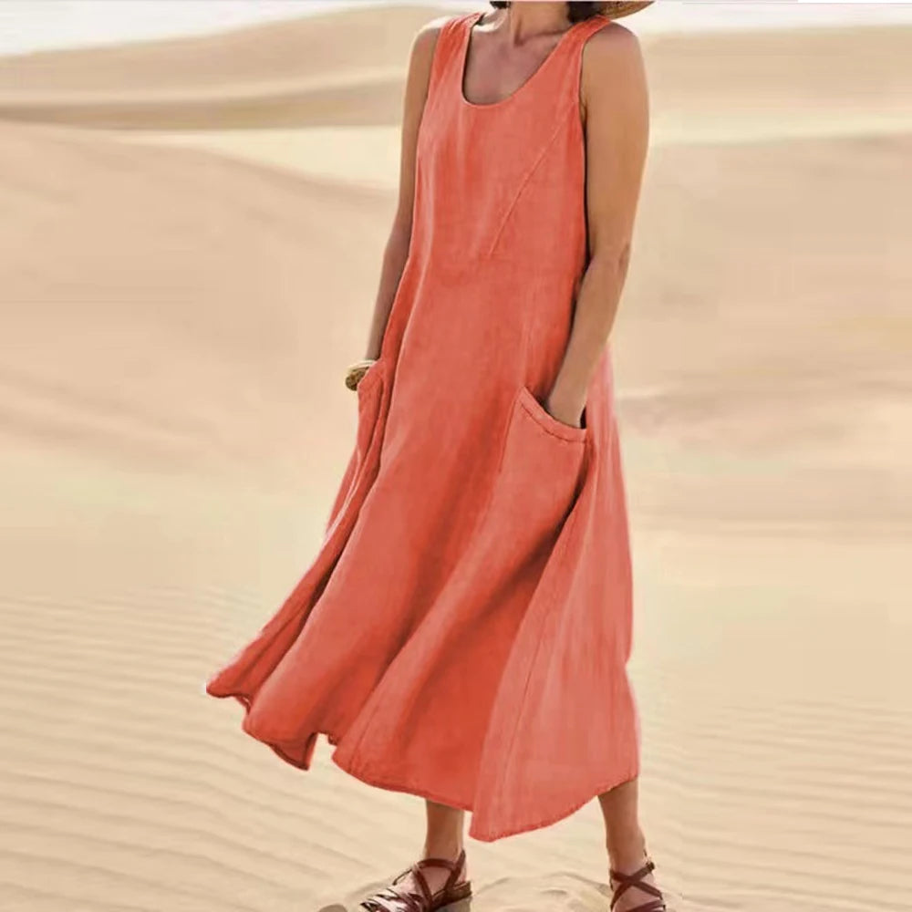 Variant image for Lino Chic | Abito Lungo Estivo Donna in Lino di Cotone con Tasche-9