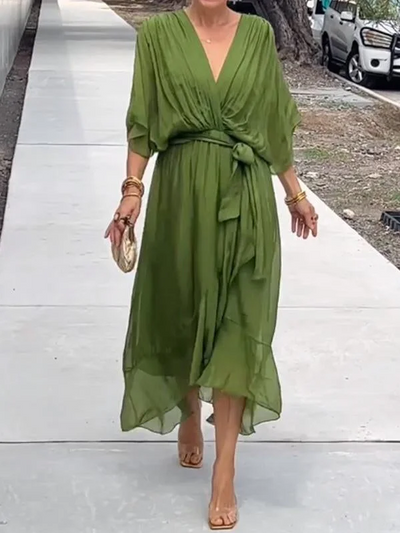 Fiona | Abito Midi Elegante in Chiffon Verde 1