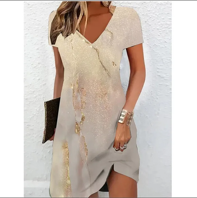 Bianca | Abito da Cocktail Glitterato Donna Elegante in Beige 1