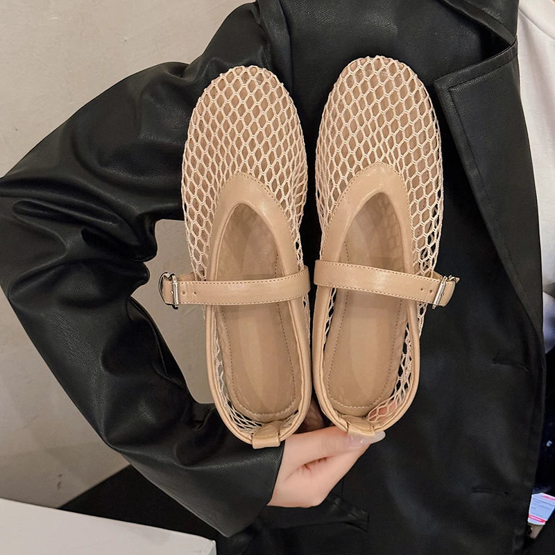 Rosa | Scarpe Mary Jane Estive Eleganti con Punta Rotonda e Fibbie Dritte-1
