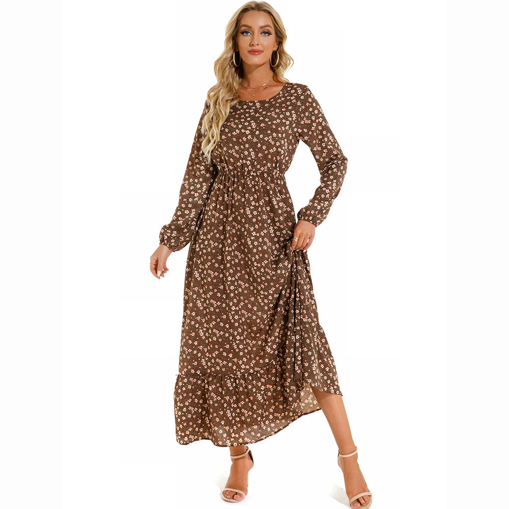 Variant image for Sole | Abito Donna Maxi Bohémien Floreale in Chiffon con Maniche Lunghe-15