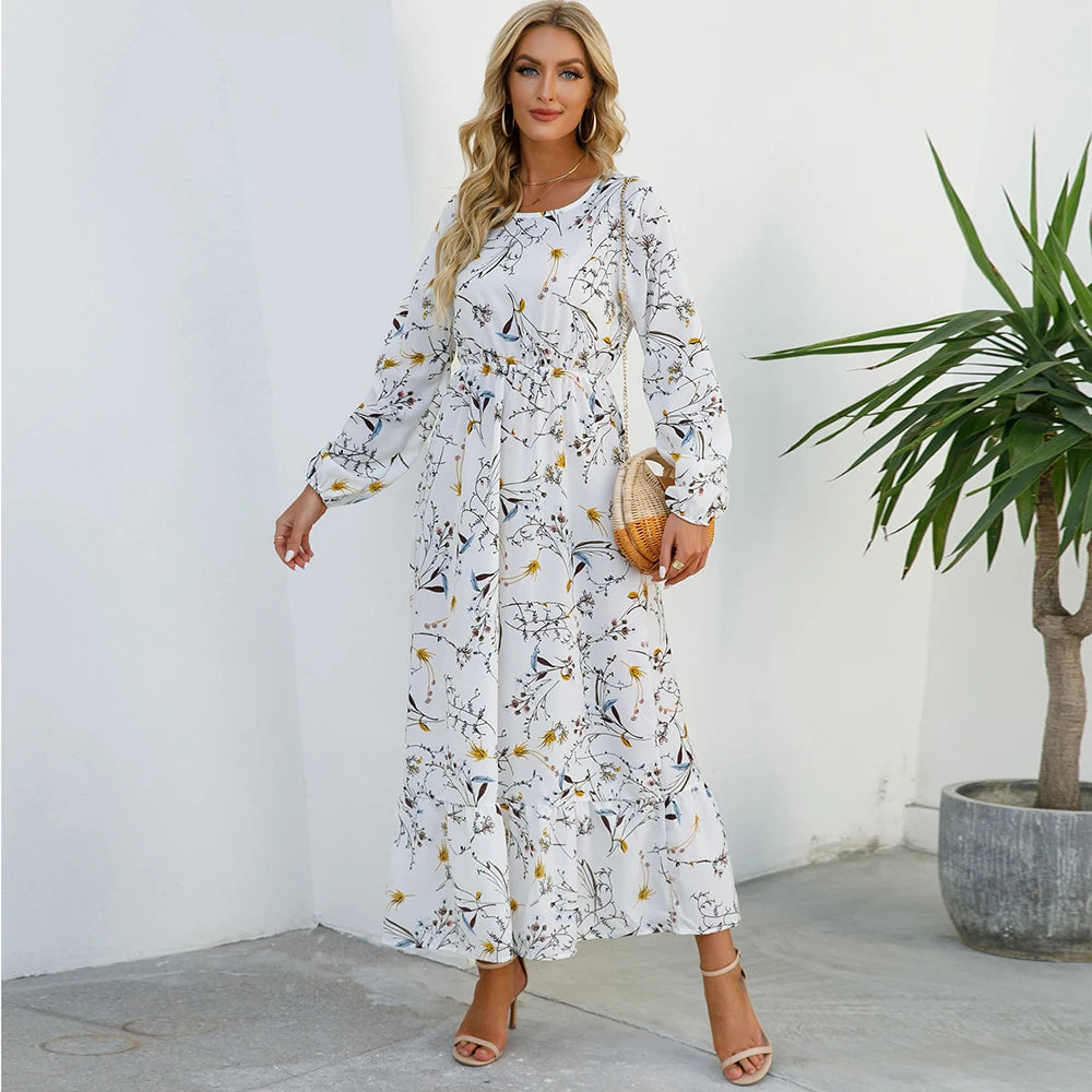Variant image for Sole | Abito Donna Maxi Bohémien Floreale in Chiffon con Maniche Lunghe-14