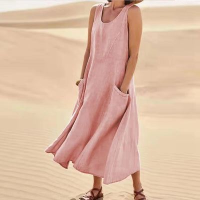 Lino Chic | Abito Lungo Estivo Donna in Lino di Cotone con Tasche-5