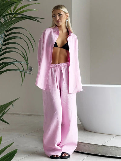 Variant image for Bornladies | Set Tuta Donna in Cotone Morbido con Camicia a Maniche Lunghe e Pantaloni Elasticizzati-8