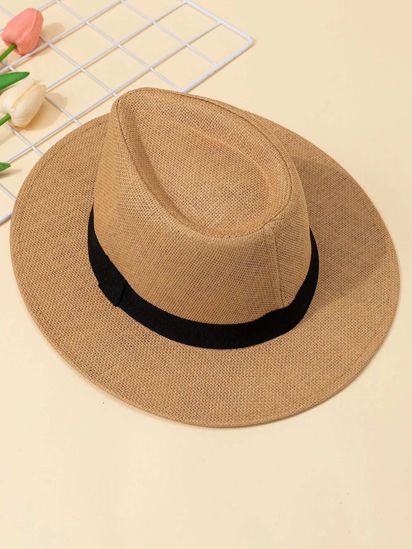 Cappello Panama | Cappello da Sole Elegante in Paglia con Tesa Larga per Estate e Spiaggia-4