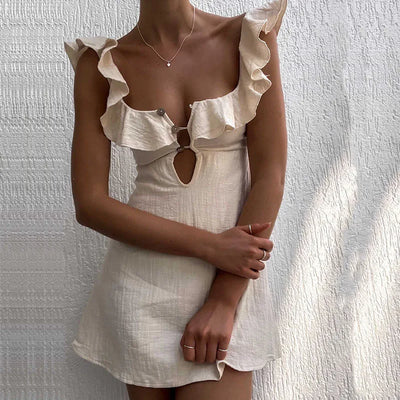Ruffle | Abito Estivo Corto Donna con Scollo a V e Volant-5