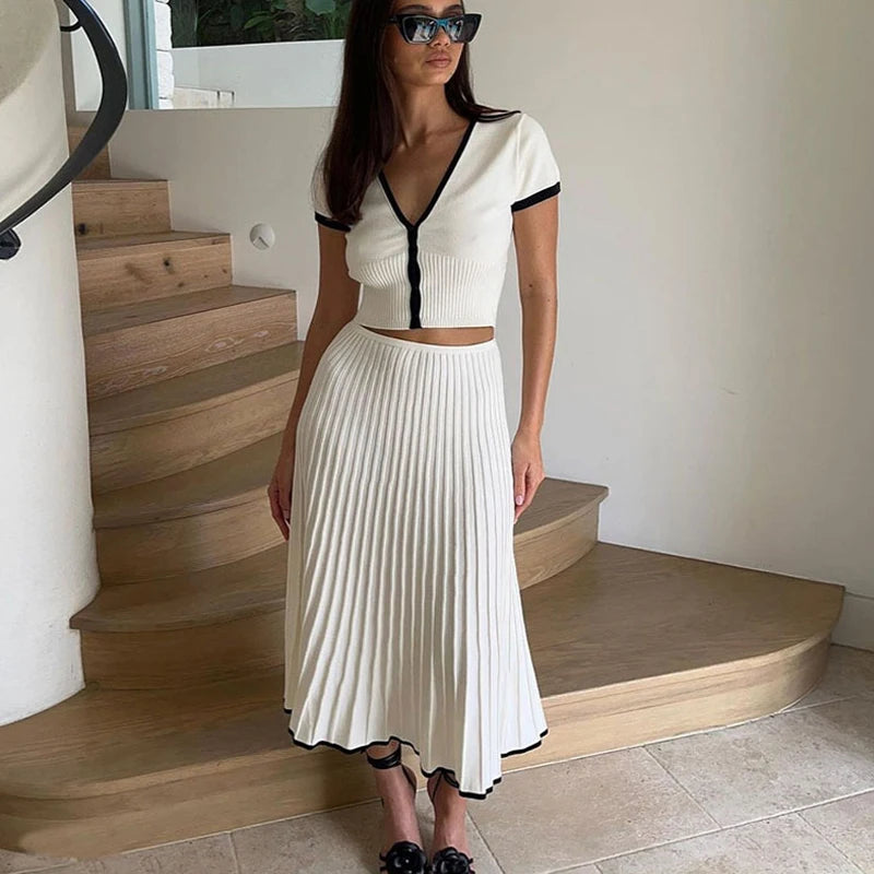 Dalia | Abito Estivo a Due Pezzi per Donna, Set Elegante con Top e Gonna Bianca, Taglie S-3XL-1