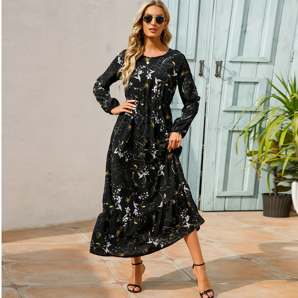 Variant image for Sole | Abito Donna Maxi Bohémien Floreale in Chiffon con Maniche Lunghe-6