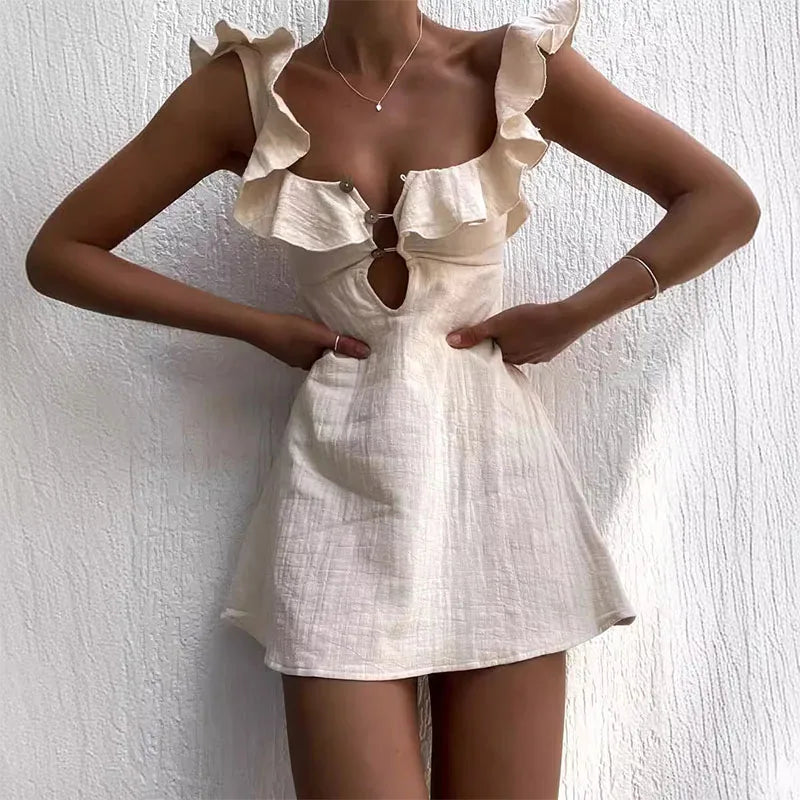 Ruffle | Abito Estivo Corto Donna con Scollo a V e Volant-1