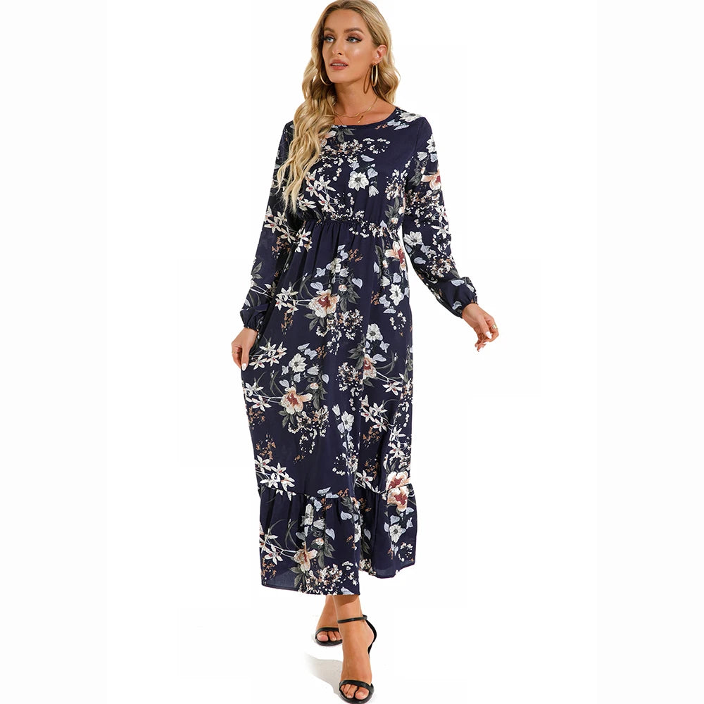 Variant image for Sole | Abito Donna Maxi Bohémien Floreale in Chiffon con Maniche Lunghe-10
