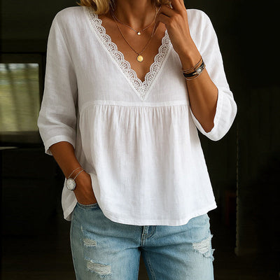 Sienna | T-shirt con rivestimento a V in pizzo 0