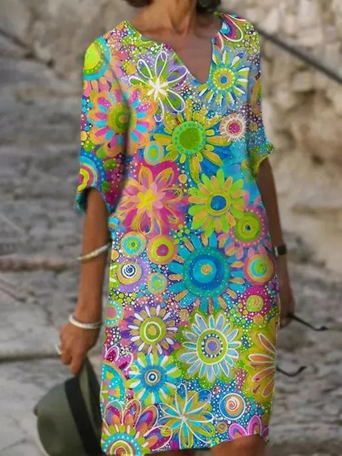 Viola | Abito con scollo a V e stampa floreale