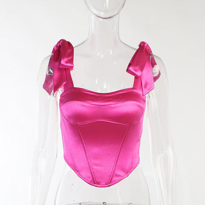 Valentina | Elegant satin lace top with open back