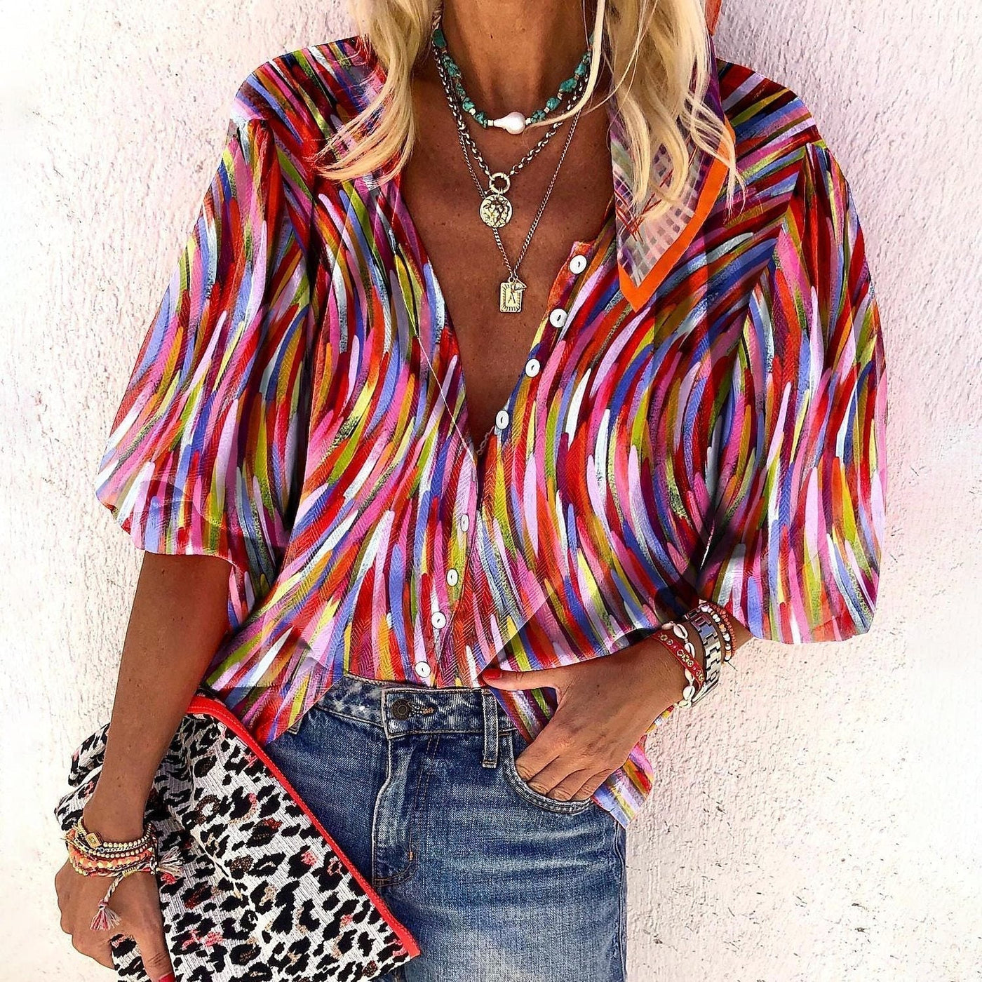 Vanessa | Modische lässige Boho-Bluse mit V-Ausschnitt