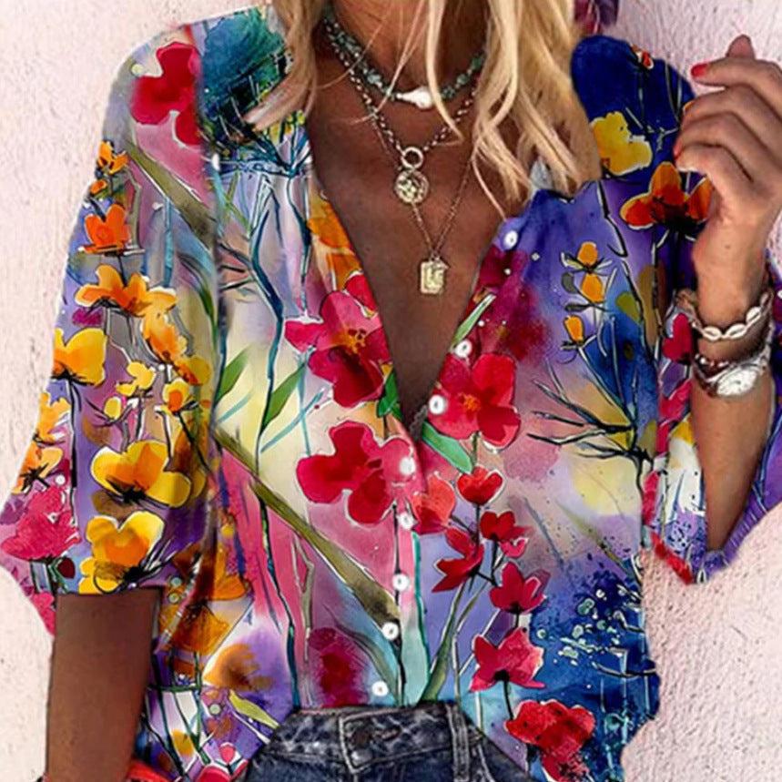 Vanessa | Modische lässige Boho-Bluse mit V-Ausschnitt