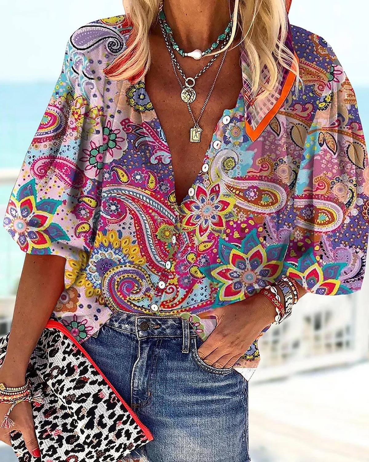 Vanessa | Modische lässige Boho-Bluse mit V-Ausschnitt
