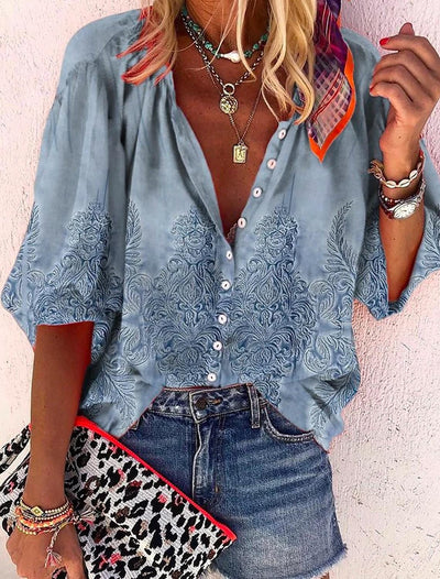 Vanessa | Modische lässige Boho-Bluse mit V-Ausschnitt