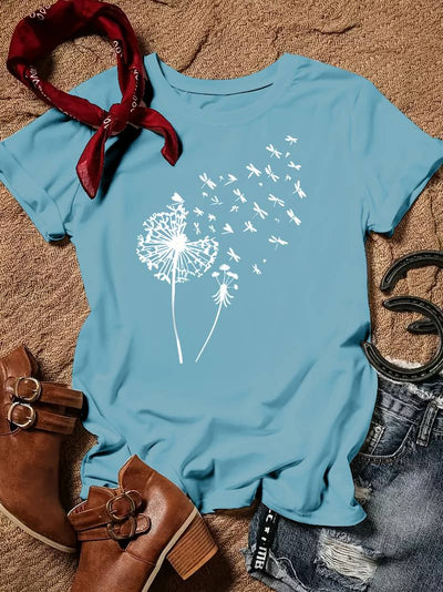 Vanessa | Casual T-shirt with dandelion graphic print