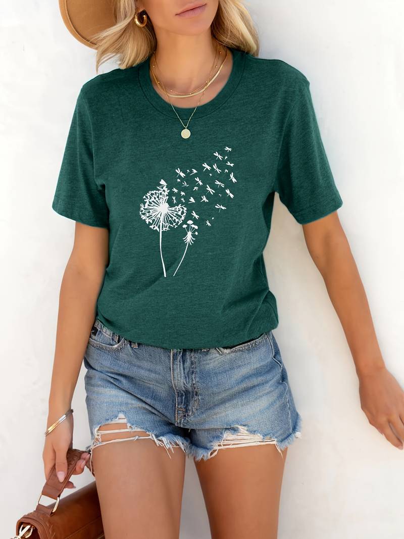 Vanessa | Casual T-shirt with dandelion graphic print