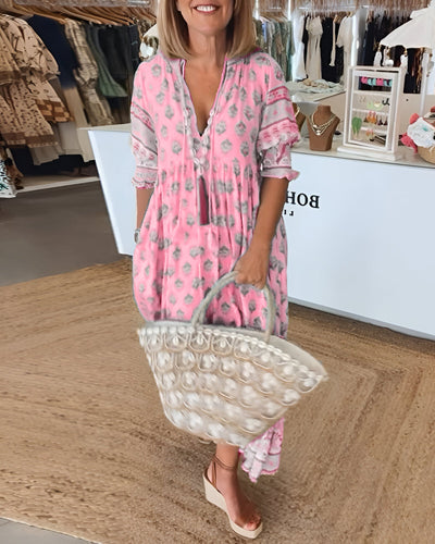Rosalia | Maxi abito Boho con stampa floreale