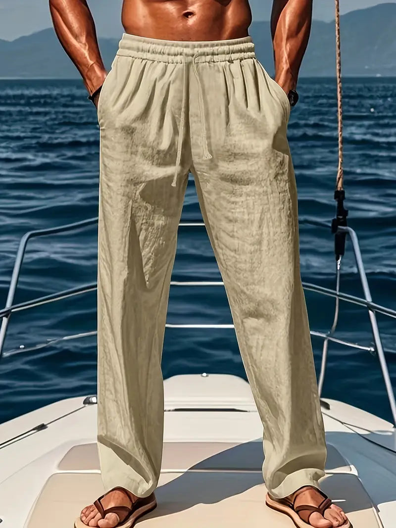 Elegante Lino | Pantaloni Lino Uomo Casual Ampia Vestibilità-4