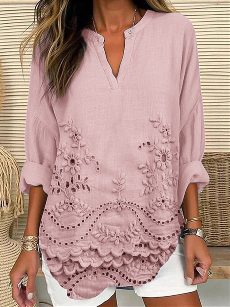 Valona | Top Elegante Stampato con Ricamo Floreale 2