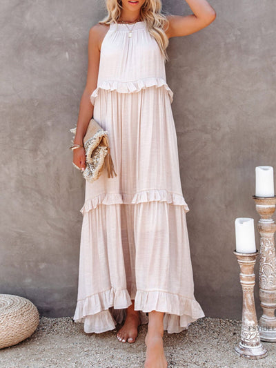Gina | Maxi abito senza maniche con rouches