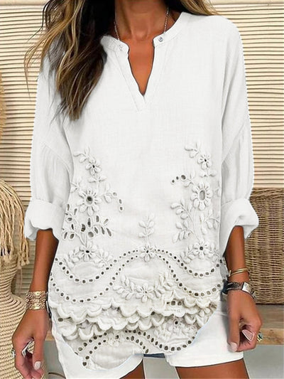 Valona | Top Elegante Stampato con Ricamo Floreale 3