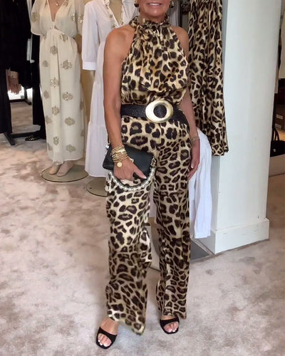 Nicola | Tuta leopardata con collo a farfalla