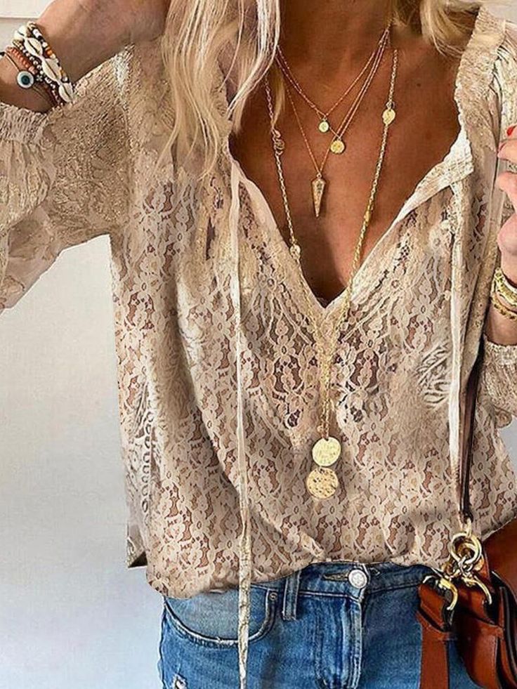 Eyanalless | Blusa Donna Boho con Scollatura a Fessura Elegante 1