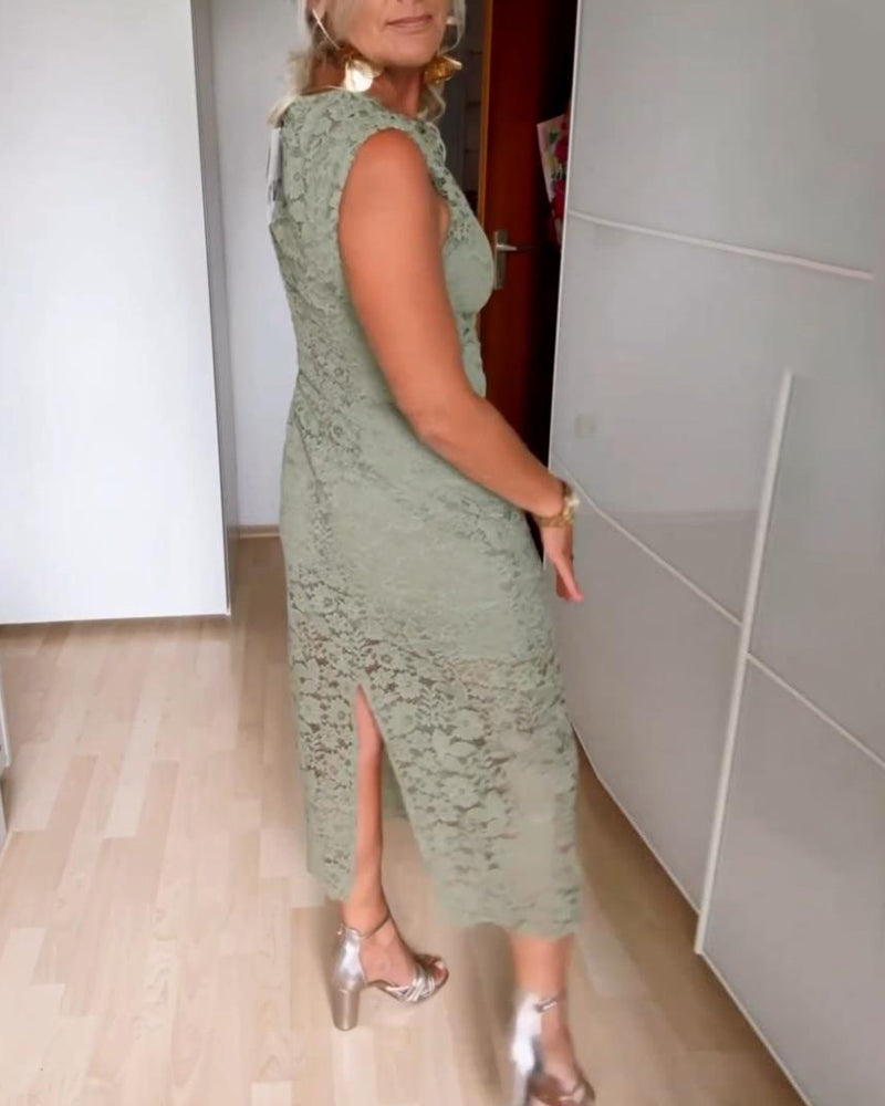 Noemi | Abito senza maniche con pizzo e spacco