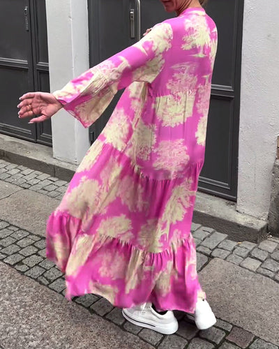 Ariana | Abito rosa con scollo a V e stampa