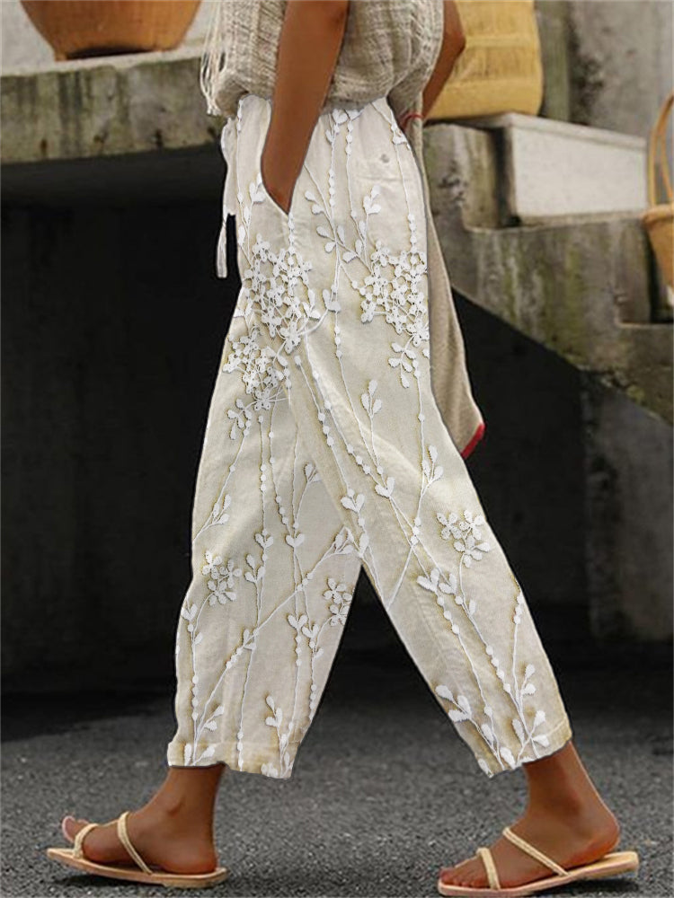 Aviora | Pantaloni Stampati Boho Casual con Stampa di Vite Elegante 1