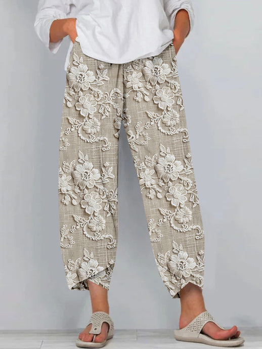 Seraya | Pantaloni Donna Rilassati Stampati con Stampa Floreale Vintage 1
