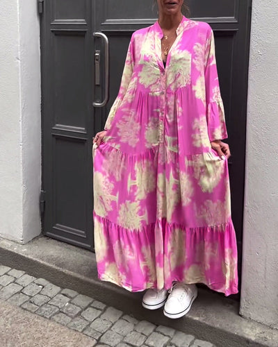 Ariana | Abito rosa con scollo a V e stampa