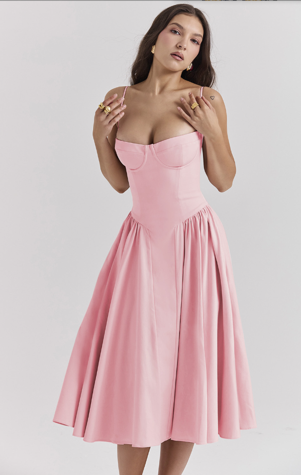 Emma | Midi-Kleid ohne Ärmel mit Korsett-Schnitt