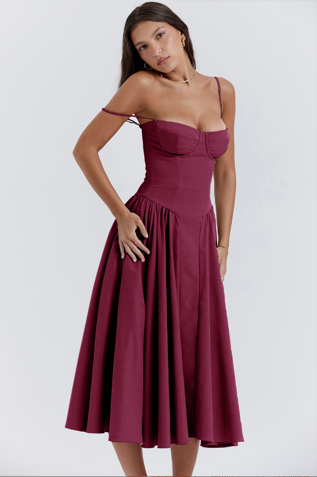 Emma | Midi-Kleid ohne Ärmel mit Korsett-Schnitt