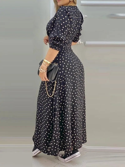 Amara | Abito spaccato a pois eleganti