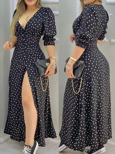 Amara | Abito spaccato a pois eleganti