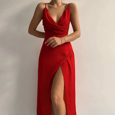 Callie Vestito Lungo Elegante – Scollo a V con Fessura, Abito Lungo Cerimonia-4